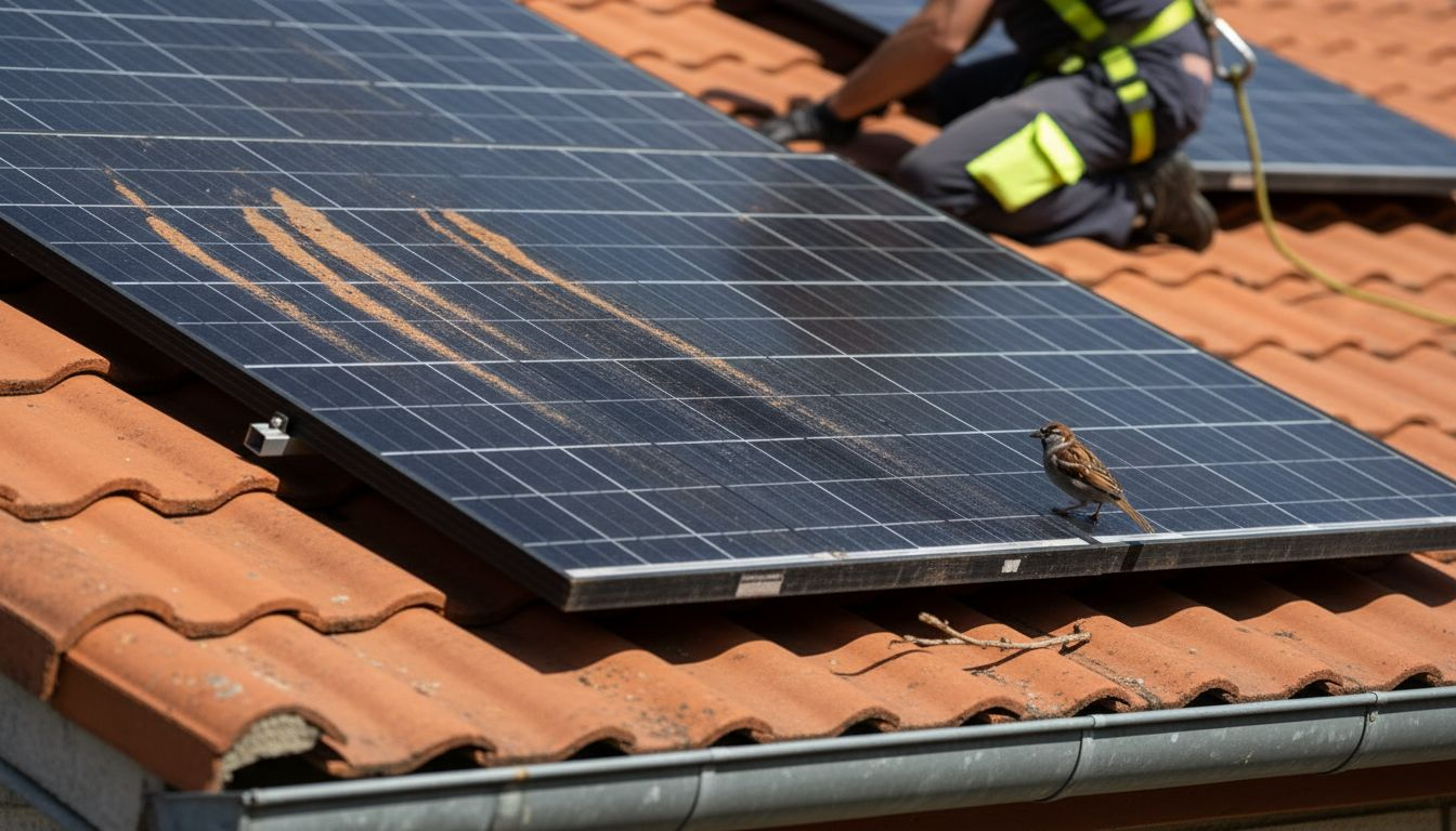 Détail des panneaux solaires monocristallins posés sur le site