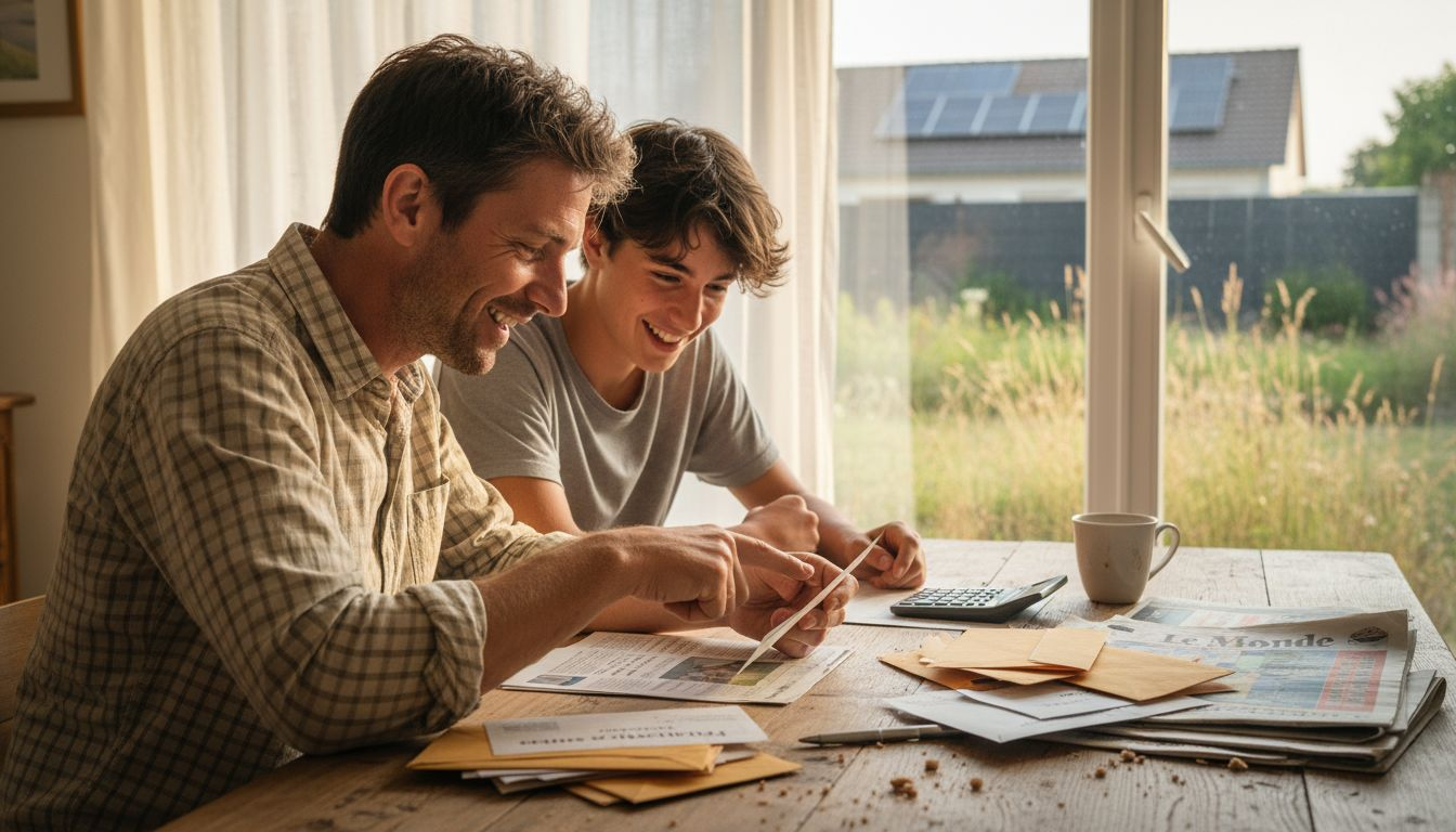Une famille qui fait le point sur les économies réalisées grâce à leur facture d’électricité.
