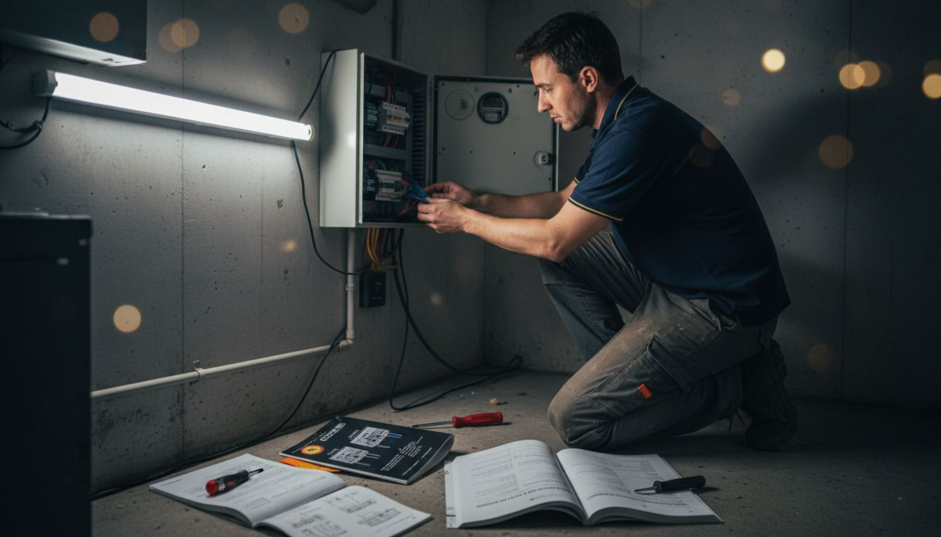 Un professionnel assure le raccordement de votre installation photovoltaïque au réseau électrique.