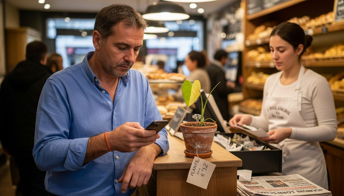 Un chef d’entreprise consulte son téléphone portable alors que ses collaborateurs sont présents à ses côtés.