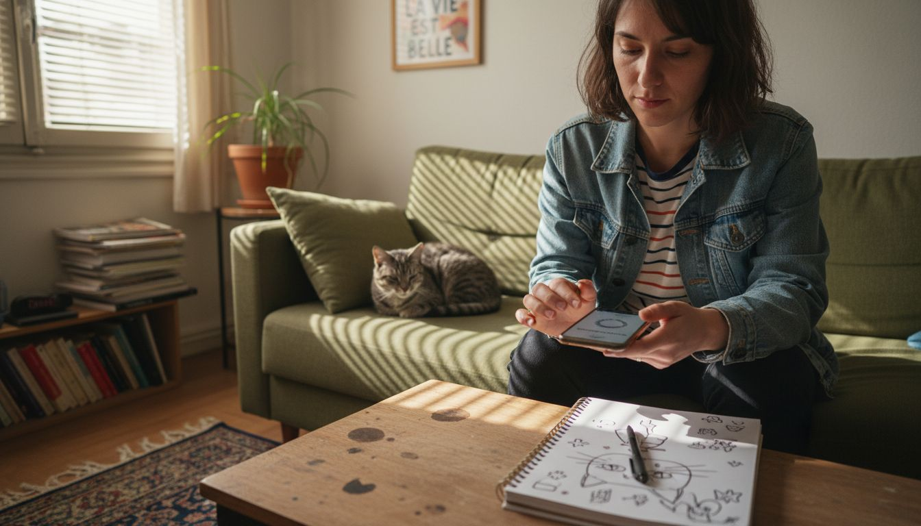 Un développeur observe attentivement le lancement de son application mobile sur son smartphone.