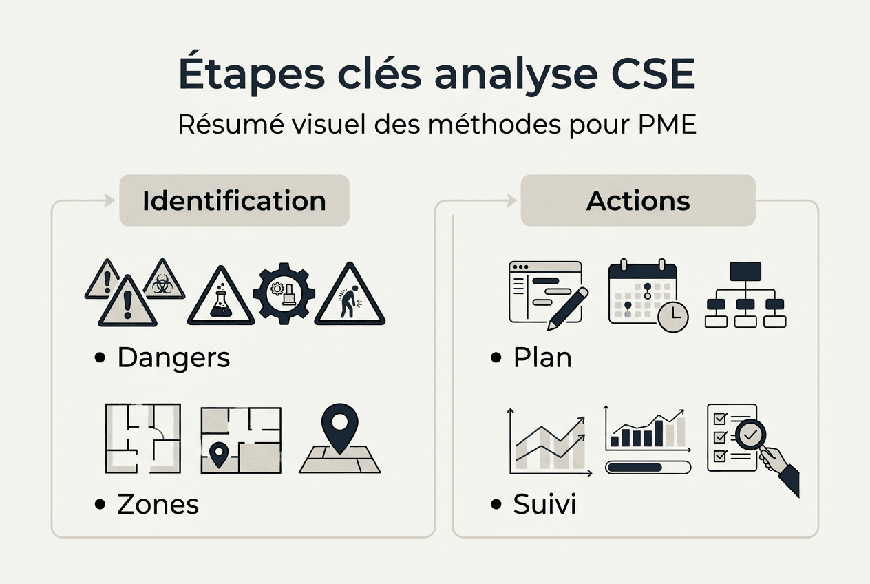 Infographie : les étapes clés de l’analyse des risques menée par le CSE