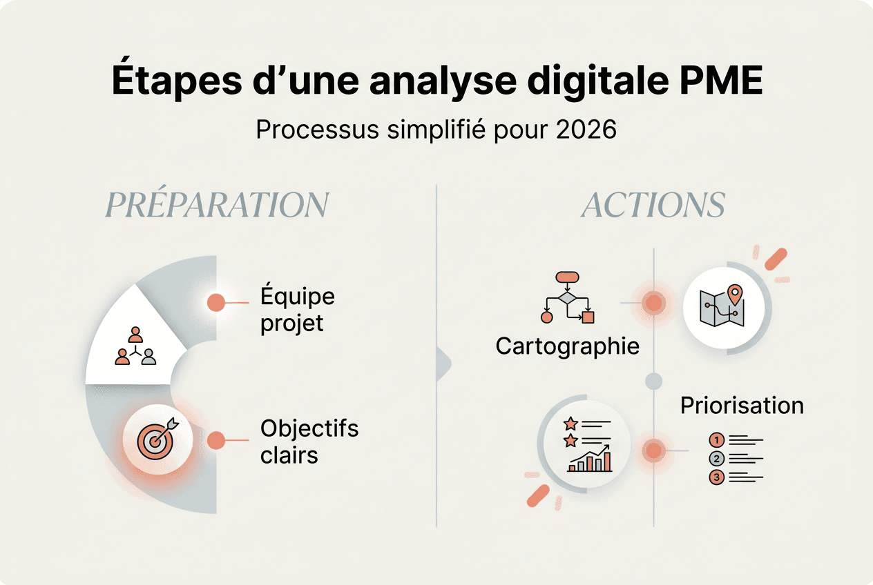 Infographie : les étapes incontournables pour réussir l’analyse digitale de votre PME