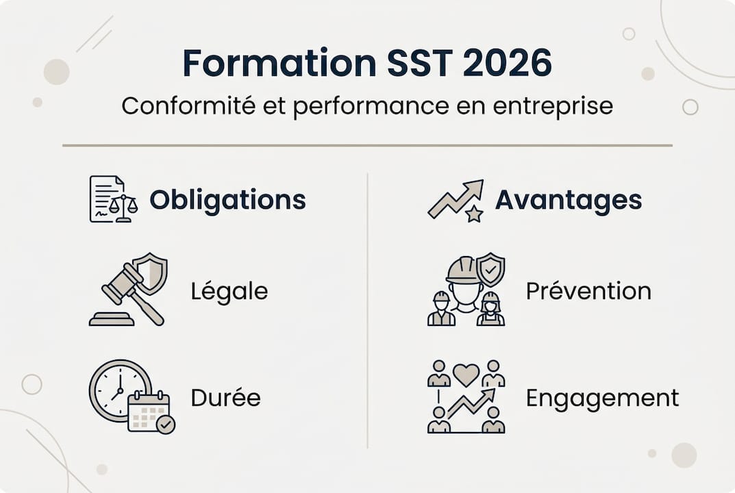 Présentation visuelle : pourquoi former vos équipes à la sécurité au travail est essentiel, tant pour respecter la réglementation que pour profiter de ses nombreux bénéfices.