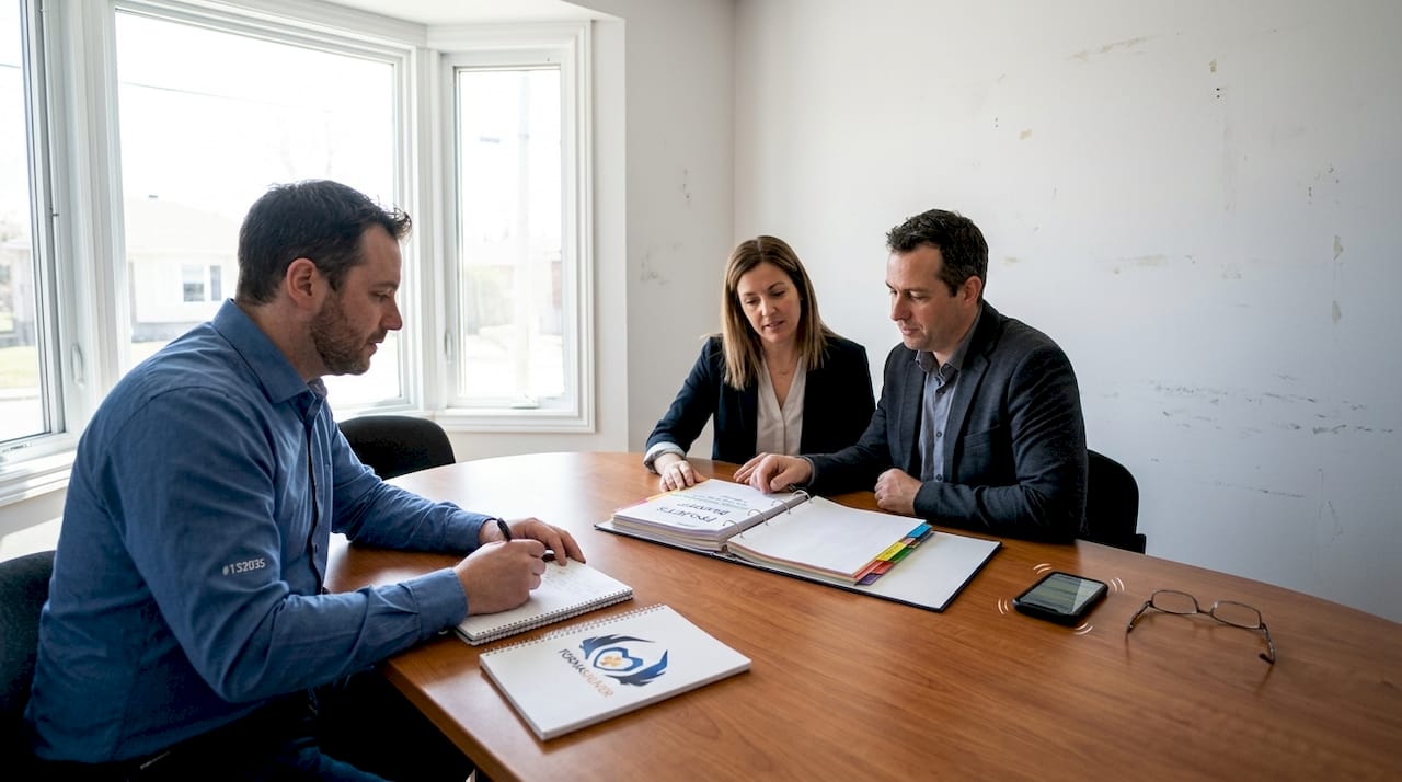 Réunion d’équipe en PME autour des enjeux de sécurité et de prévention