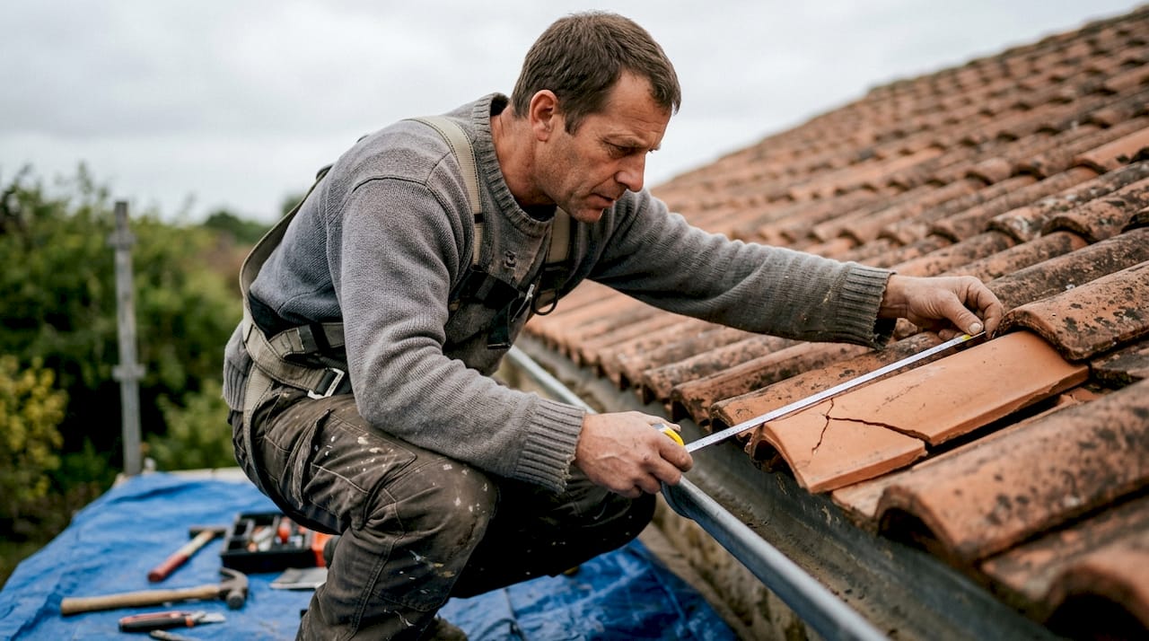 Une personne en train de prendre les mesures d’une toiture
