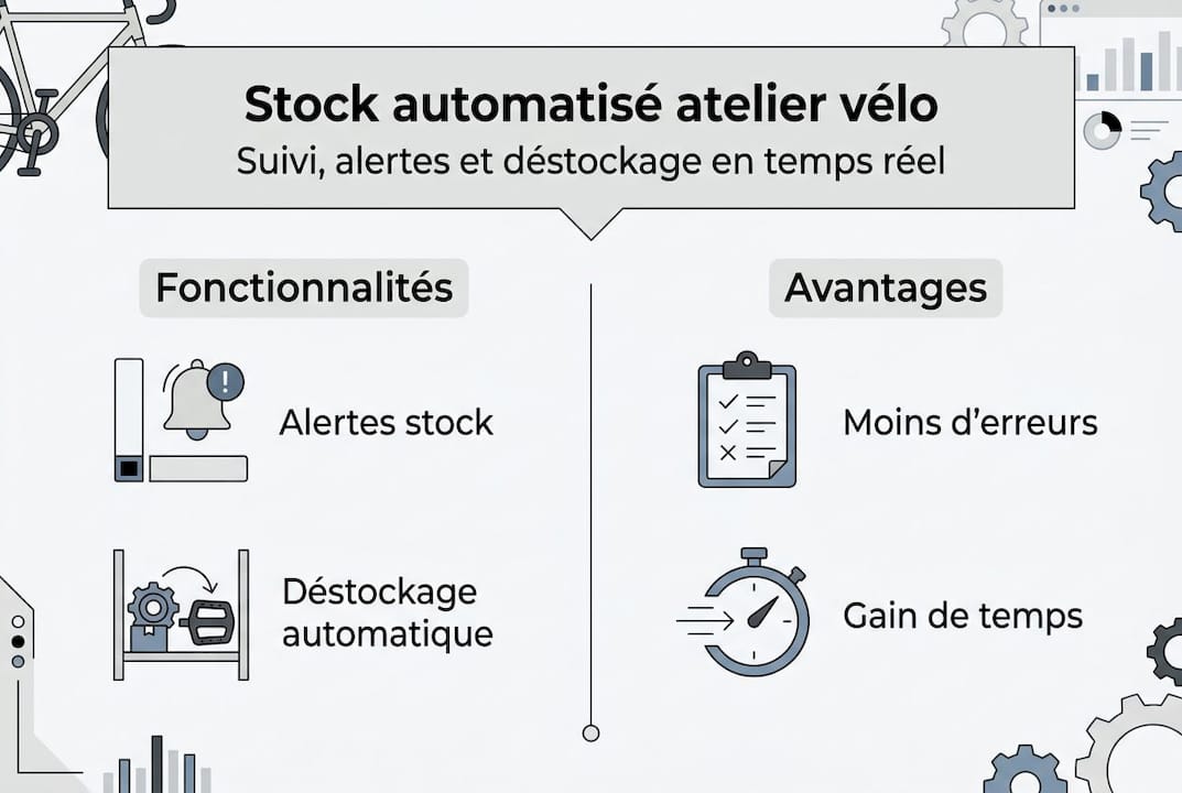 Visuel sur la gestion automatisée des stocks dans un atelier de réparation vélo