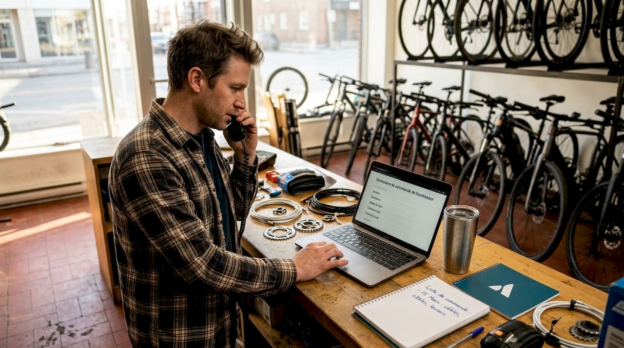 Responsable de magasin de vélos en charge de la gestion des commandes auprès des fournisseurs