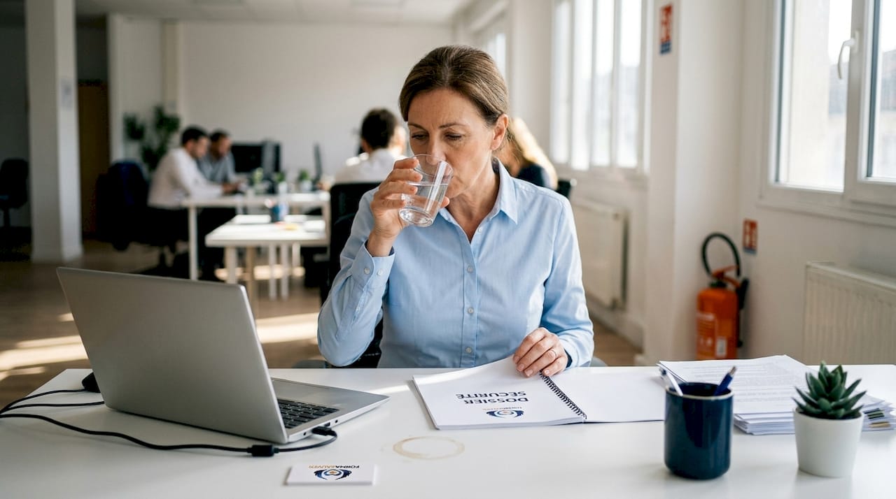 Un dirigeant de PME en train d’examiner un dossier sur la sécurité incendie