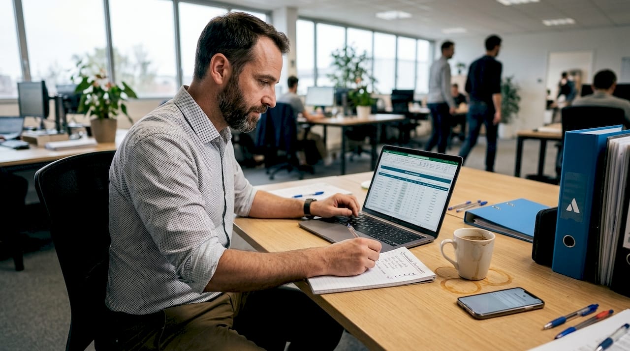 À son poste de travail, le responsable logistique contrôle minutieusement les commandes pour s’assurer que tout est en ordre.