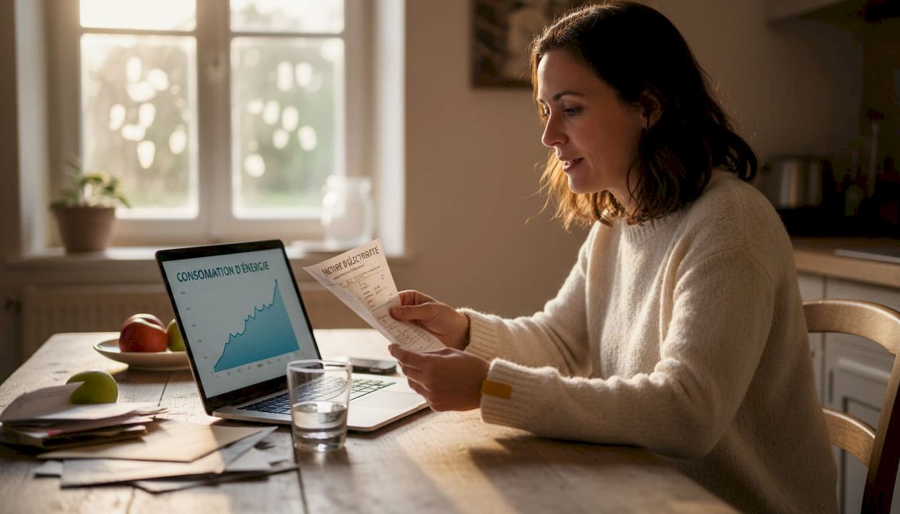 Je passe en revue ma facture d’électricité, assis à la table de la cuisine.