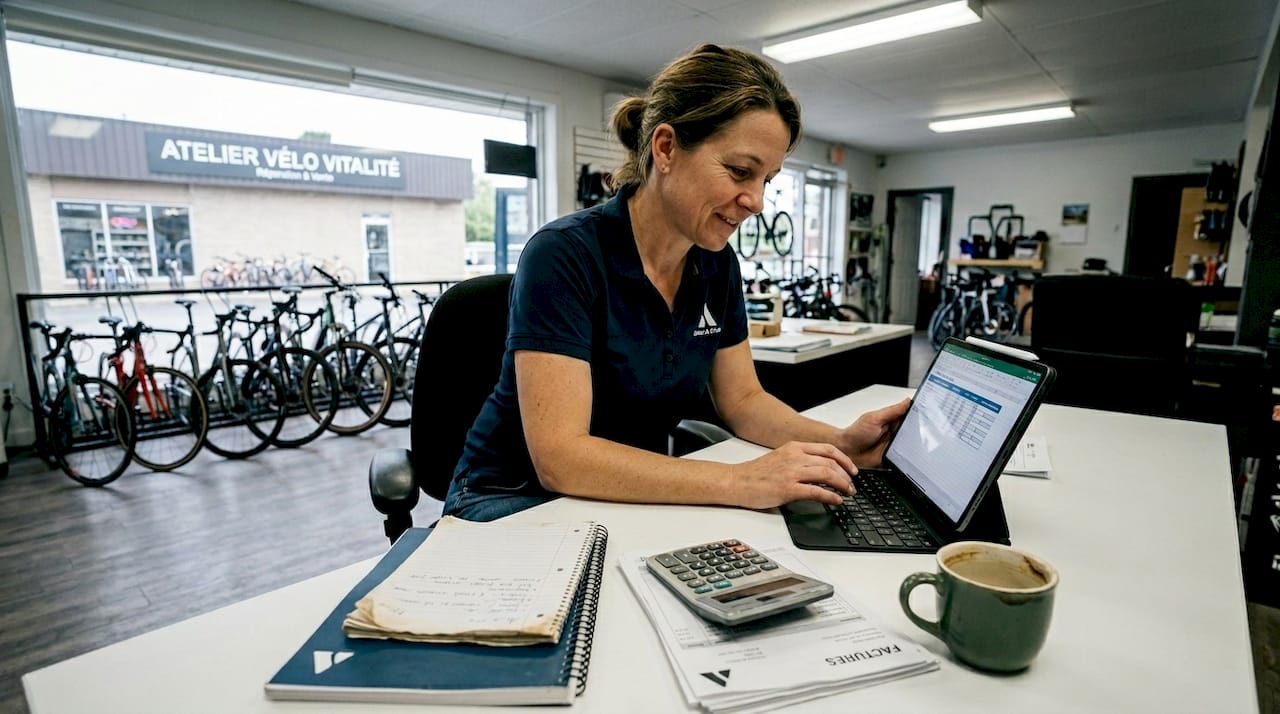 En tant que responsable d'une boutique de vélos, je m'occupe aussi bien de la gestion de la comptabilité que de la prise de rendez-vous avec les clients.