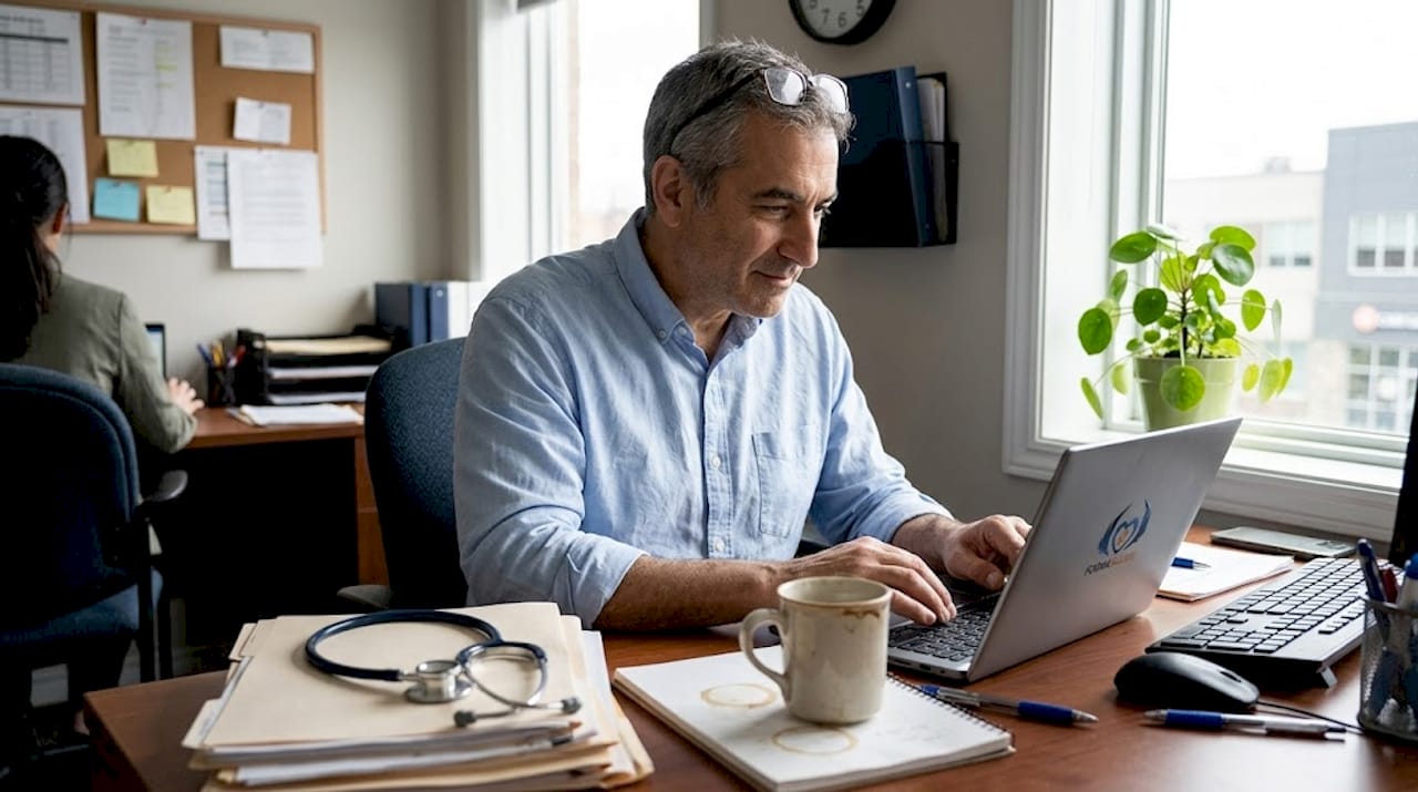 Un médecin du travail en charge de l’étude des dossiers santé des salariés au sein des PME.