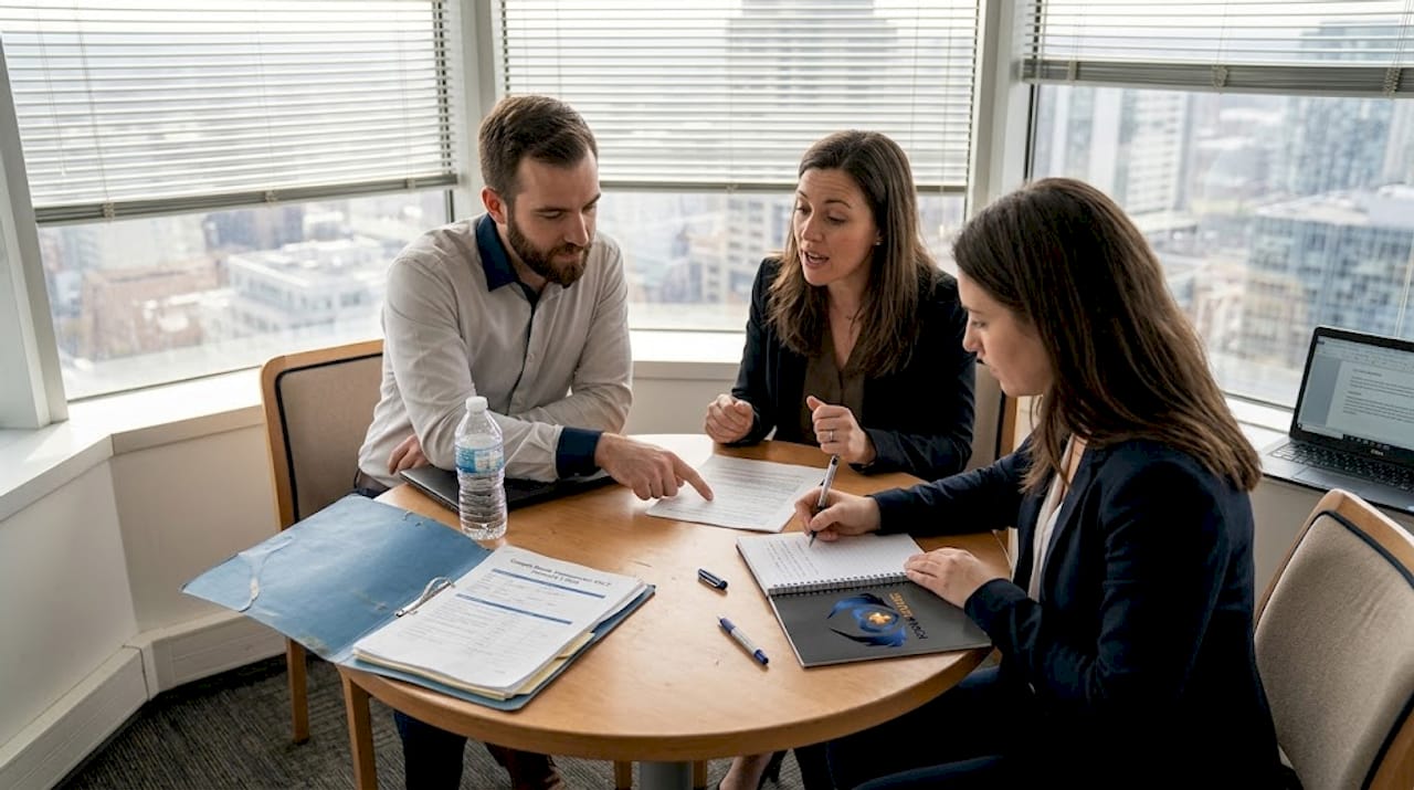 Des membres de la SSCT échangent de manière informelle autour d’une table.
