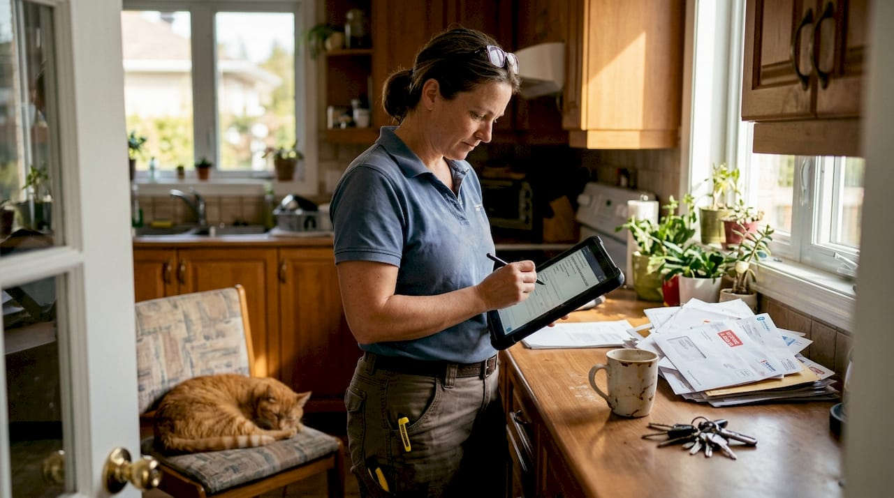 Un technicien effectue la maintenance des installations solaires dans la cuisine.