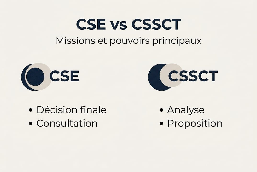 Infographie : les missions essentielles du CSE et de la CSSCT en un coup d’œil