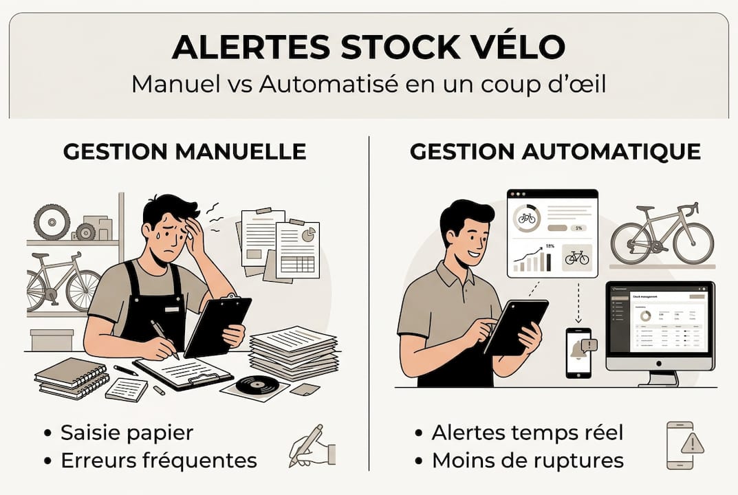 Infographie : comparaison entre la gestion des stocks manuelle et automatisée