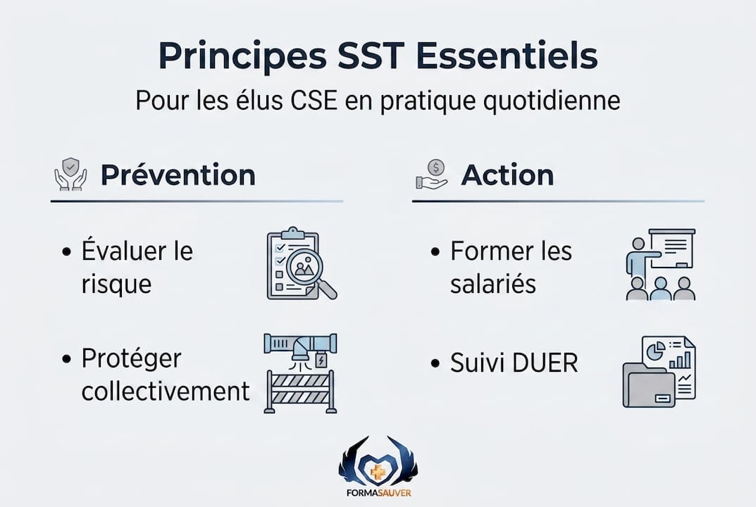 Tout ce qu’il faut savoir sur les règles de santé et sécurité au travail pour les membres du CSE, présenté en infographie