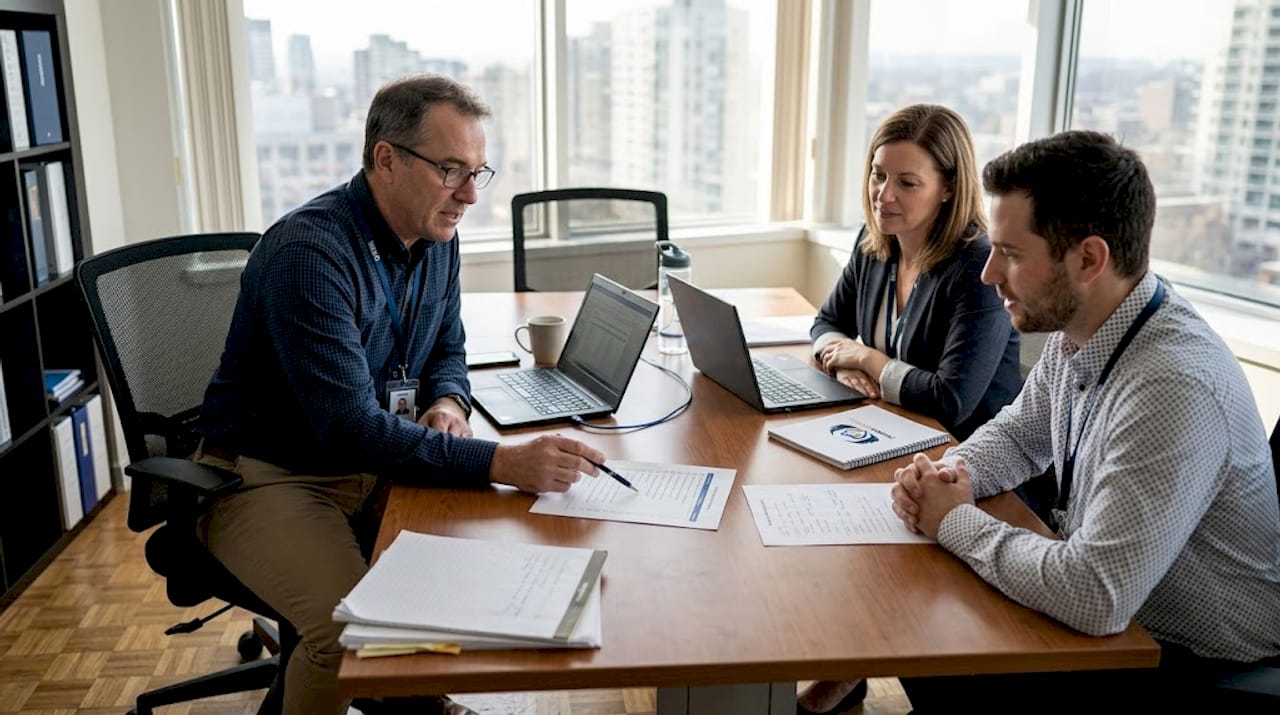 Le responsable HSE passe en revue la liste de contrôle sécurité pour s’assurer que toutes les procédures sont bien respectées.