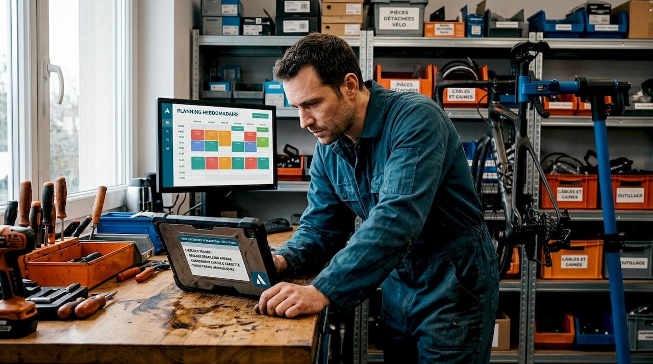 Un mécanicien vérifie l’avancement des réparations sur sa tablette.