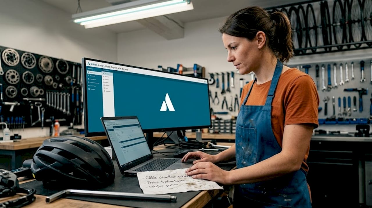 Technicienne cycle maîtrisant l’outil informatique pour la gestion et la réparation en atelier