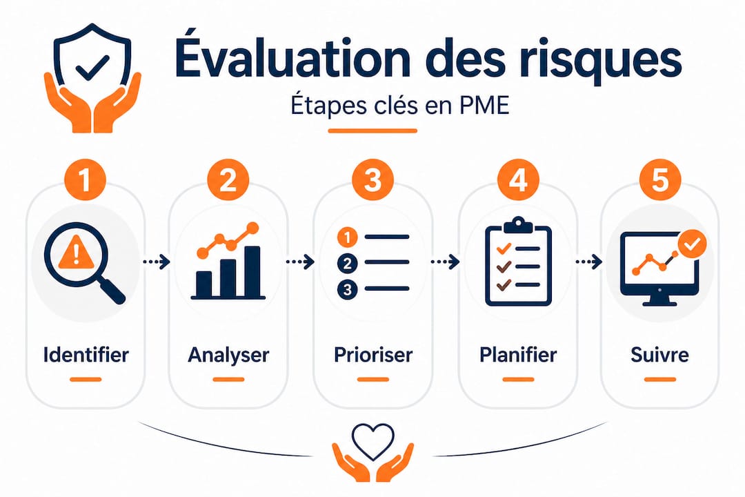 Infographie illustrant les étapes clés de l’évaluation des risques pour les PME
