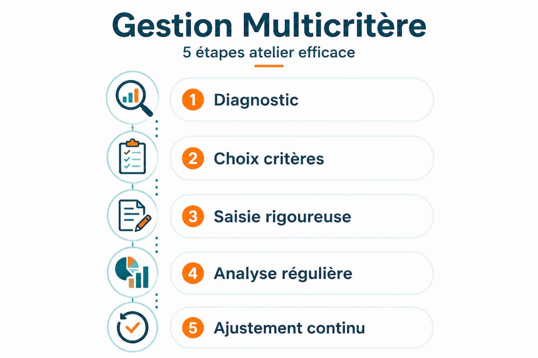 Schéma du déroulement de la gestion multicritère dans un atelier de réparation vélo