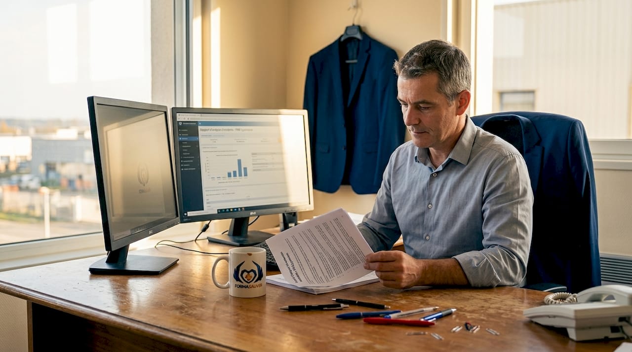 Un responsable de la sécurité dans une PME en train d’analyser un rapport d’incident