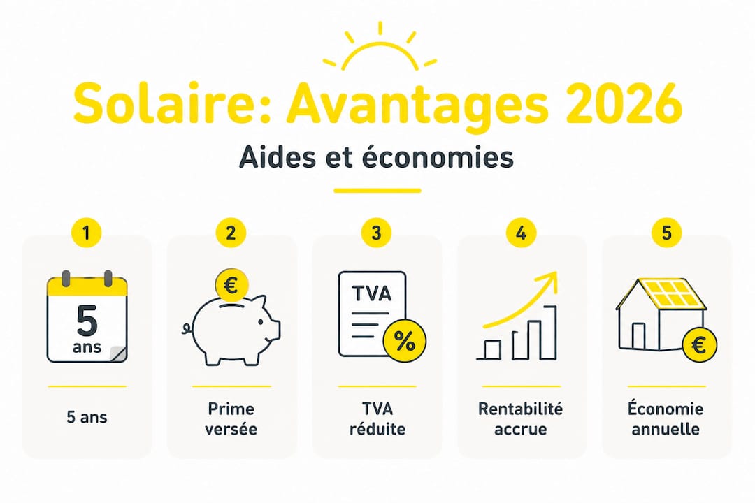 Présentation visuelle des bénéfices de l’énergie solaire à l’horizon 2026
