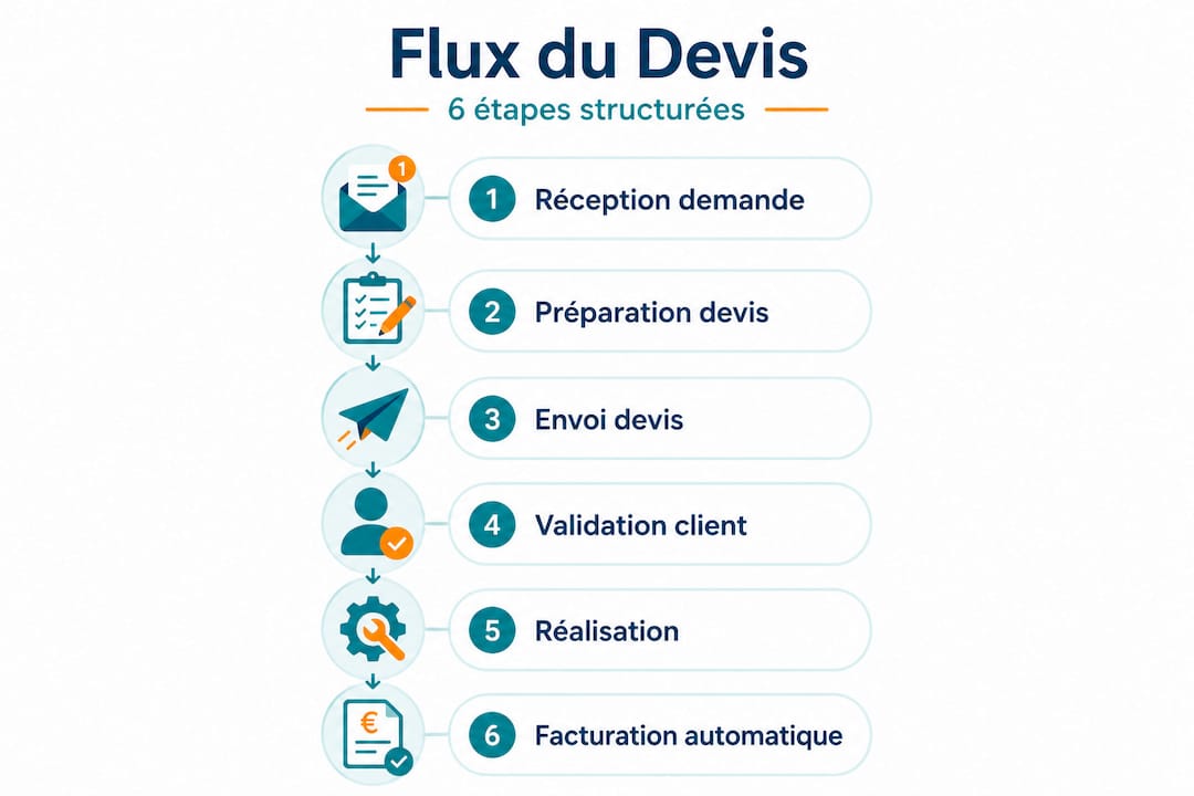 Présentation visuelle des principales étapes pour établir un devis en atelier