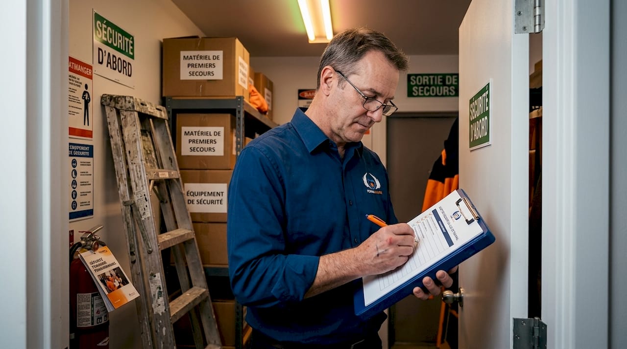 Le responsable procède à une inspection de sécurité sur le lieu de travail dans le cadre du DUERP.