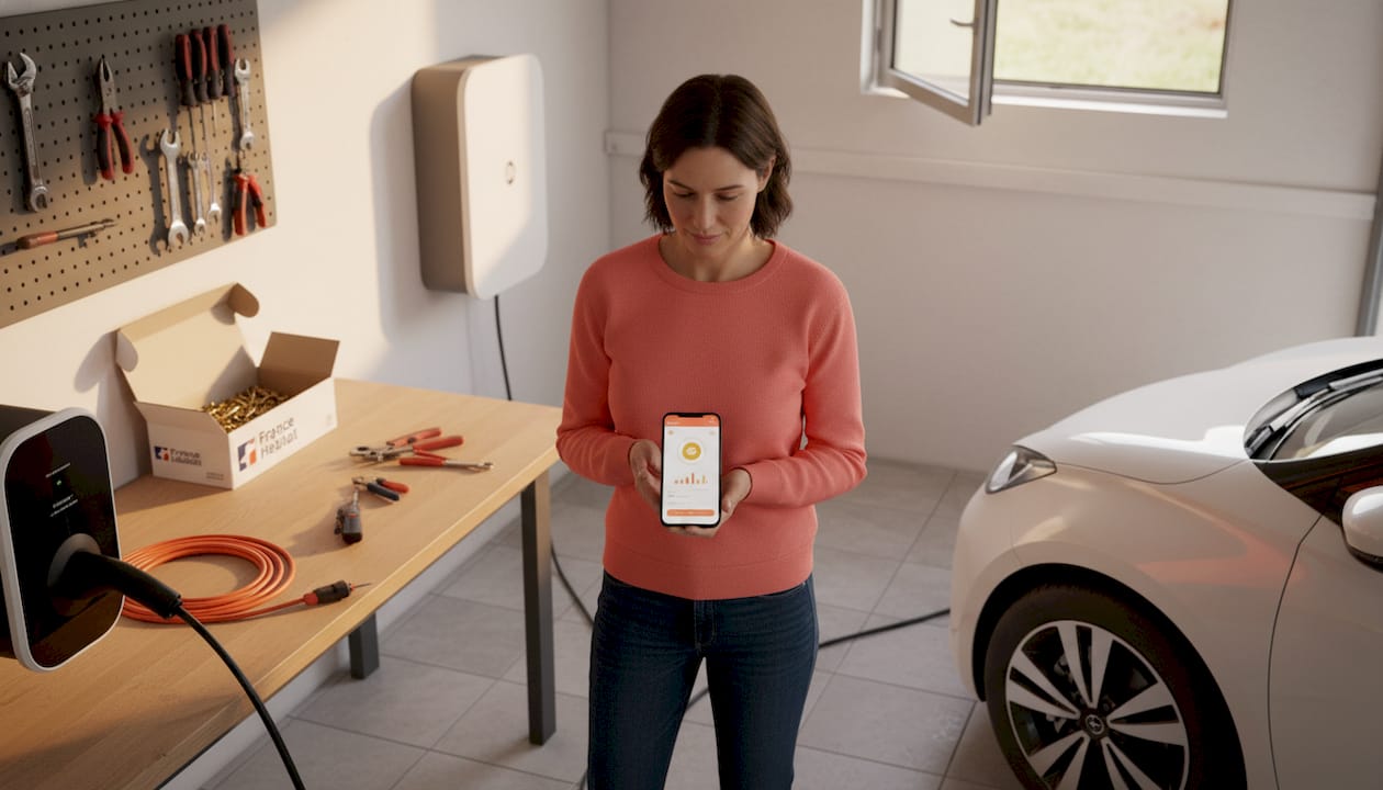 Optimisez la recharge solaire de votre véhicule directement depuis votre garage, pour une gestion simple et efficace à la maison.