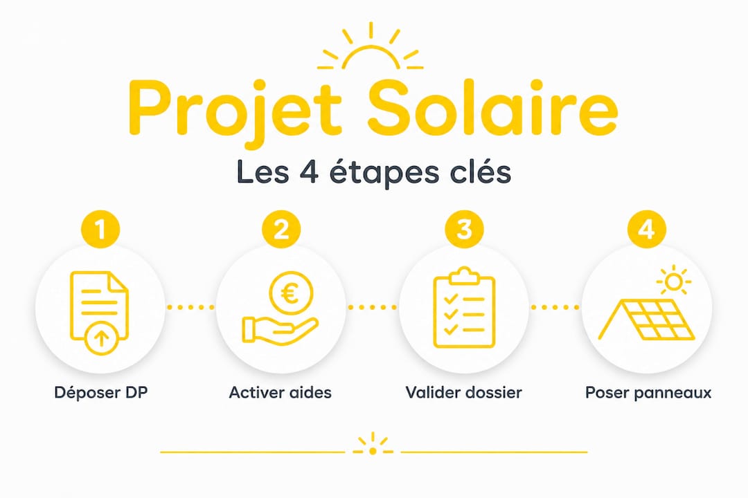Les 4 grandes étapes clés pour réussir votre projet solaire en un coup d’œil