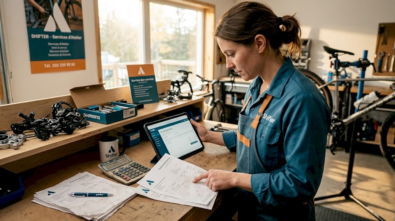 Une technicienne consulte les devis sur sa tablette, en plein cœur de l’atelier.