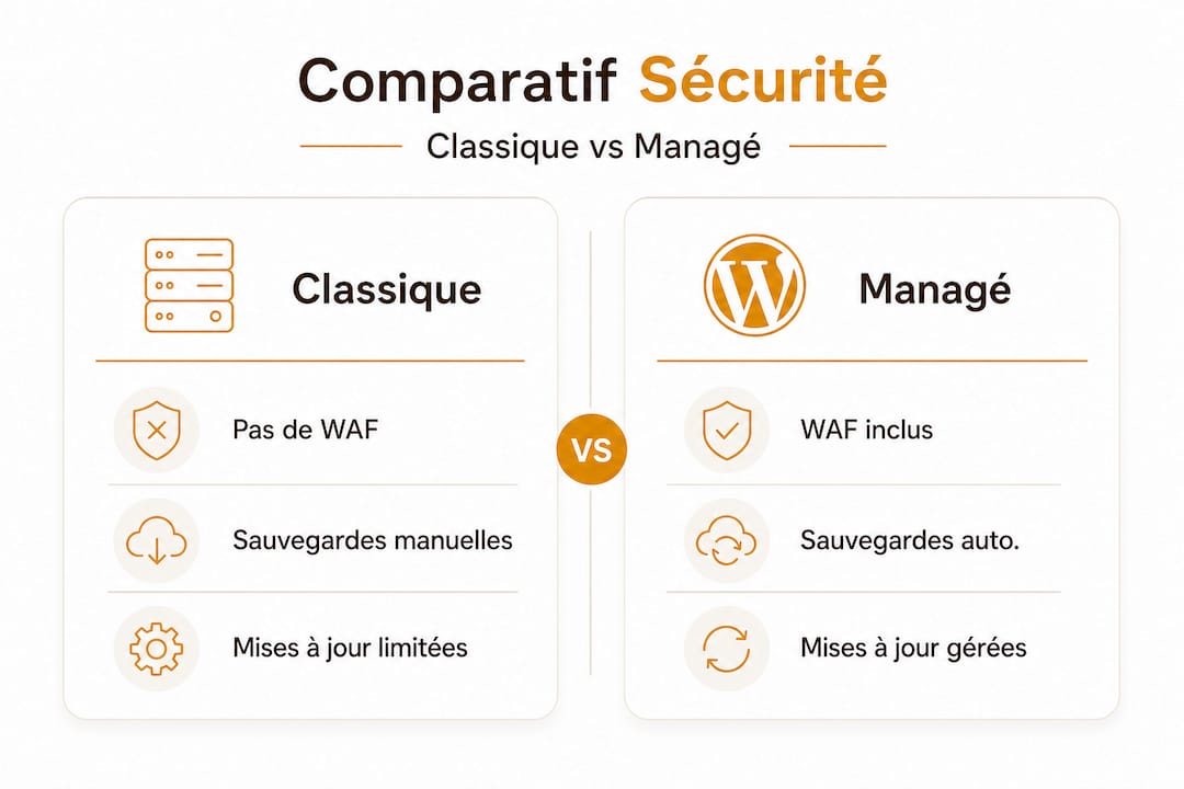 Infographie : le match de la sécurité entre hébergement traditionnel et solution WordPress gérée