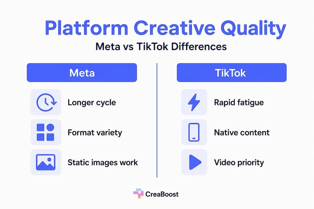 Infographic contrasting Meta vs TikTok creative quality