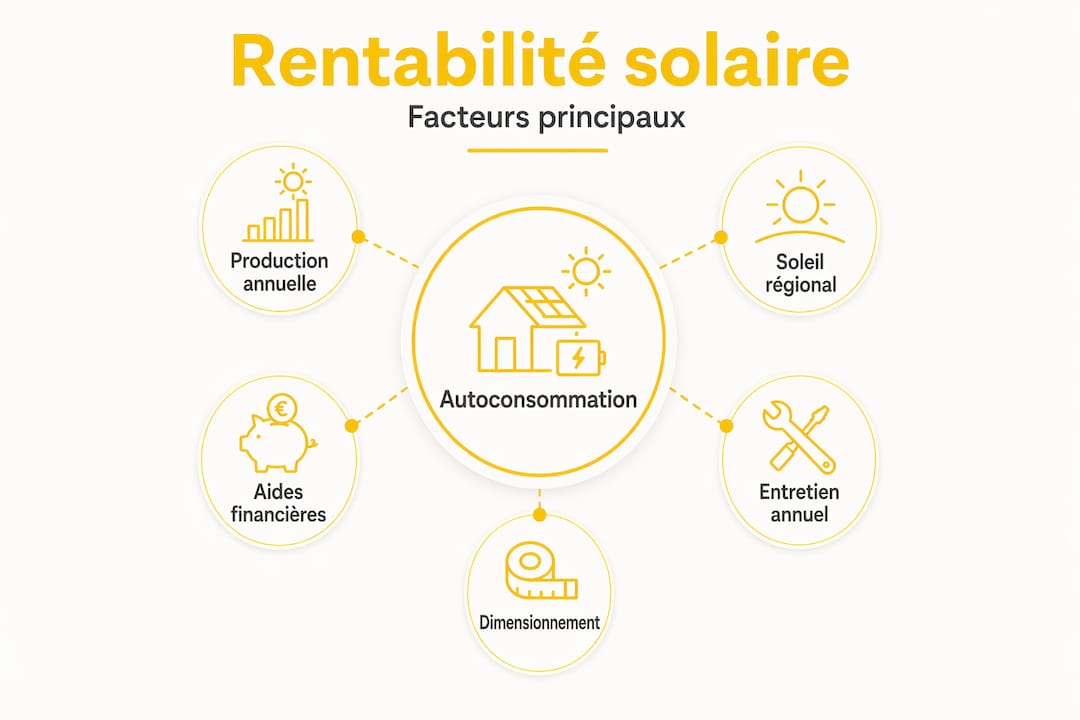 Schéma des principaux leviers de rentabilité pour l’énergie solaire