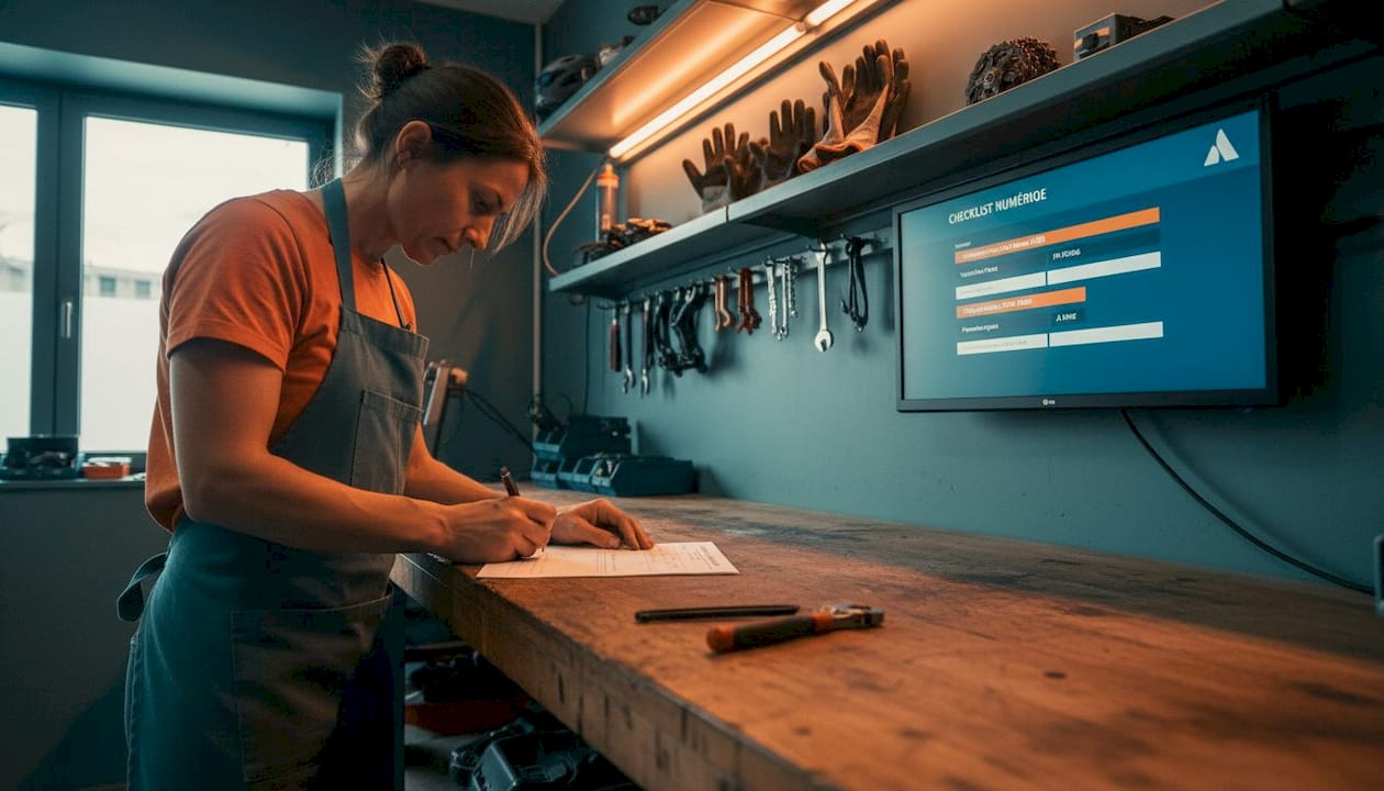 Le mécanicien vélo travaille aussi bien avec des documents papier qu’avec des outils numériques pour organiser son activité.