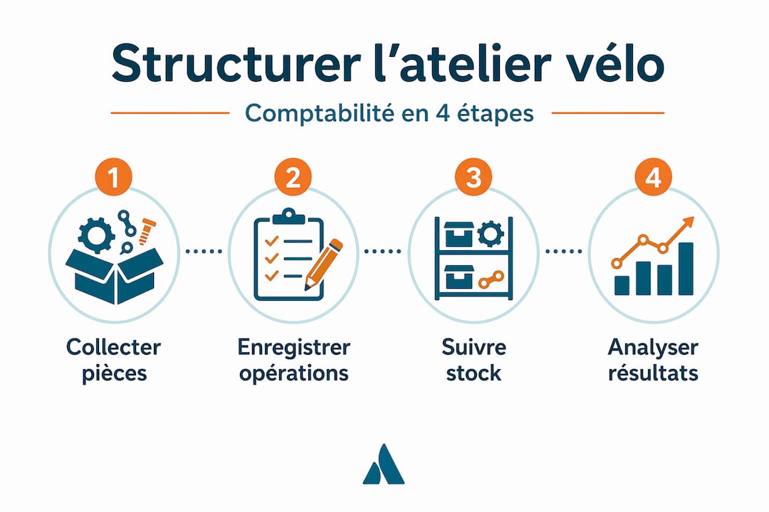 Infographie : les grandes étapes pour mettre en place une comptabilité efficace dans un atelier vélo