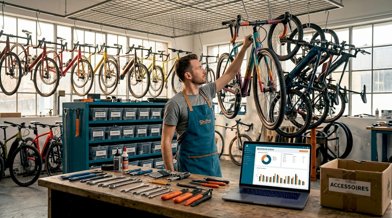 Un membre de l’équipe procède au scan des vélos en magasin pour mettre à jour l’inventaire.