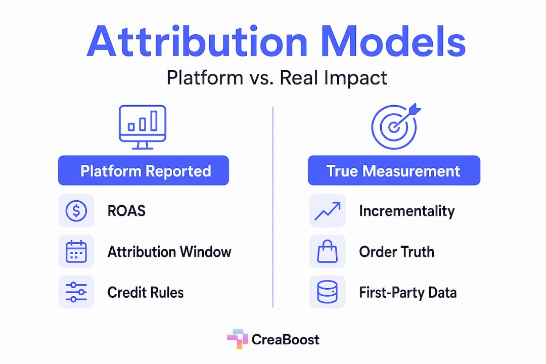 Infographic comparing ad platform attribution models