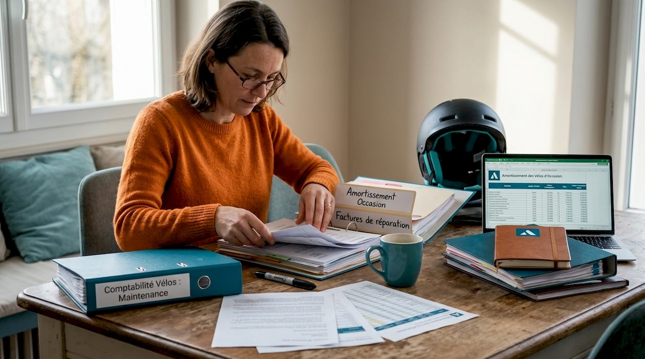 Un comptable analyse les documents relatifs à l’amortissement d’un vélo.