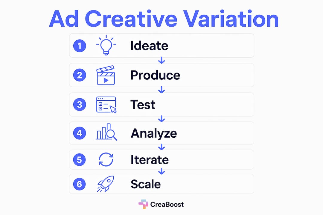Infographic showing ad creative variation steps
