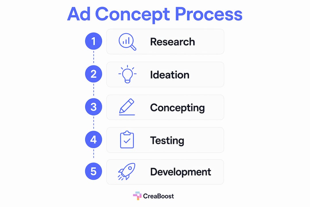Infographic showing five steps of ad concept generation