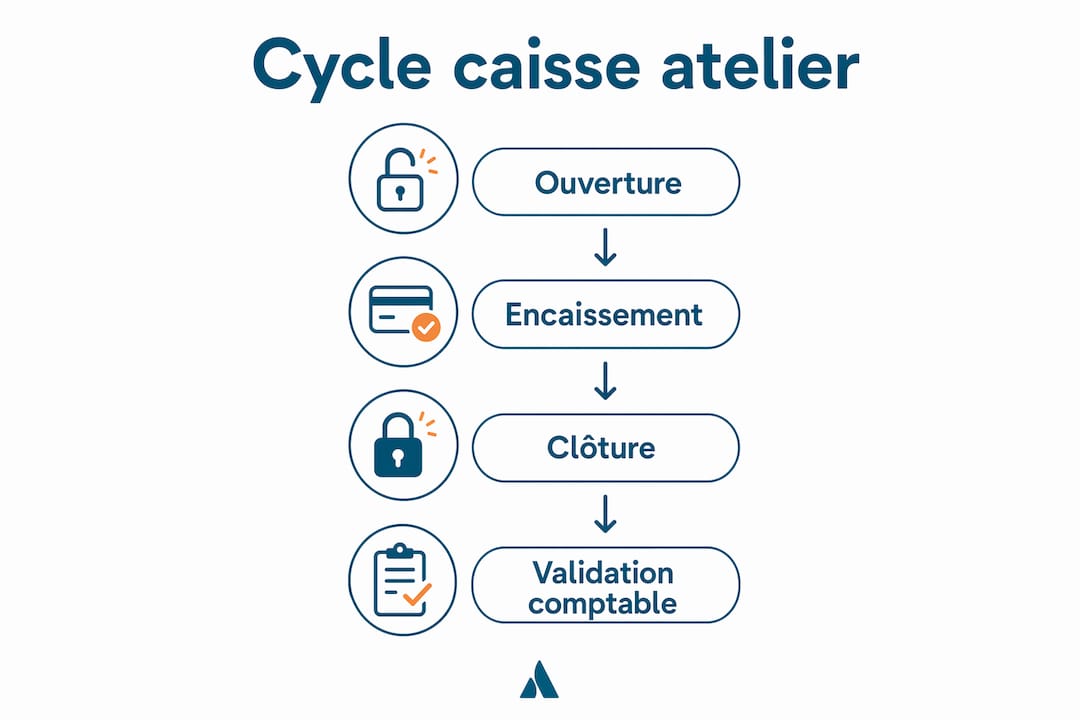 Schéma du fonctionnement de la gestion de caisse dans un atelier vélo