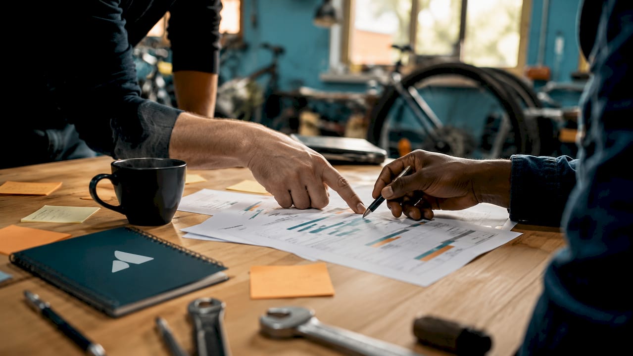 Des mains organisent la planification et le suivi des réparations de vélos