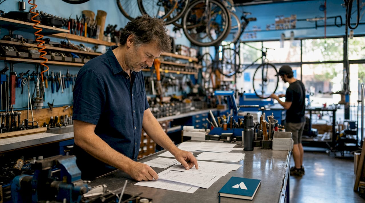 Responsable d’atelier vélo en train de consulter le planning des différentes équipes techniques