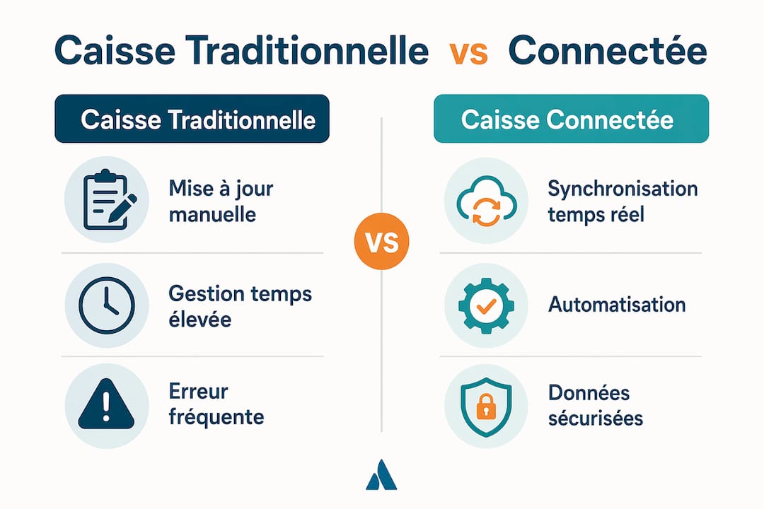 Visuel comparatif : caisse classique vs caisse intelligente
