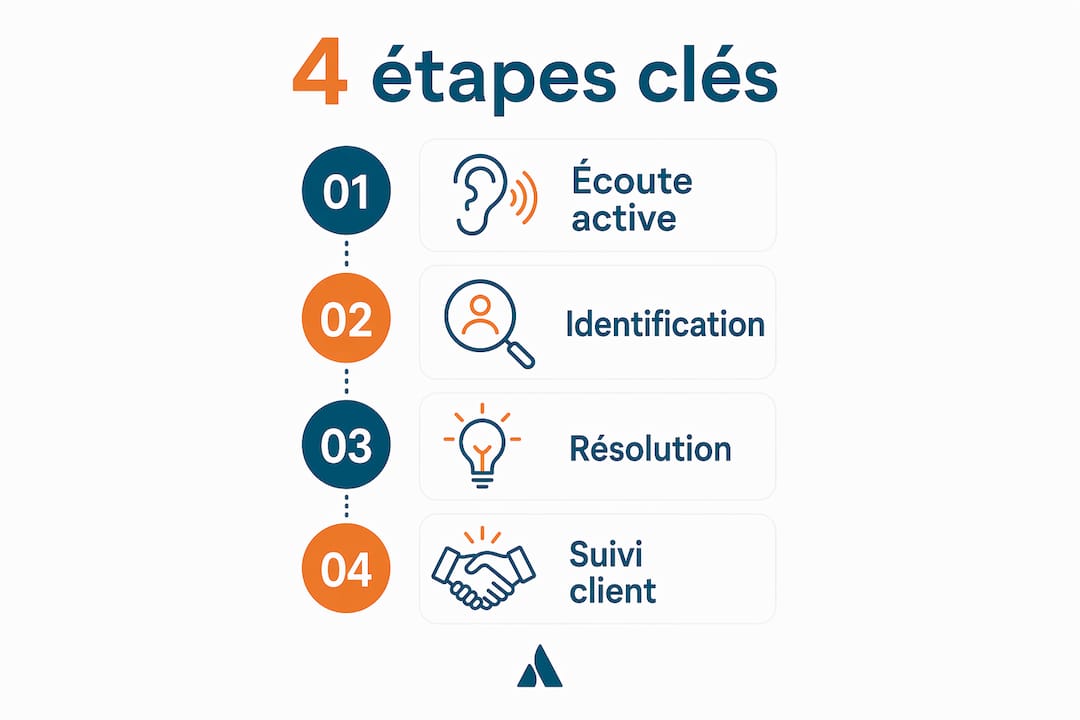 Schéma des 4 grandes étapes pour traiter efficacement les réclamations