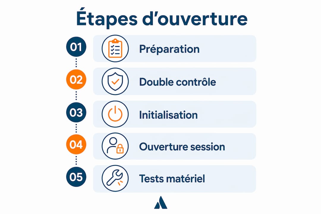 Infographie : les étapes indispensables pour préparer l'ouverture de la caisse en magasin